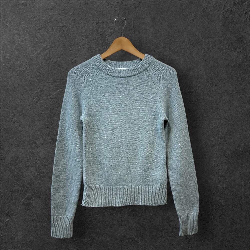 ALC Light Blue Wool Cashmere Blend Flecked Crewneck Raglan Sweater Small